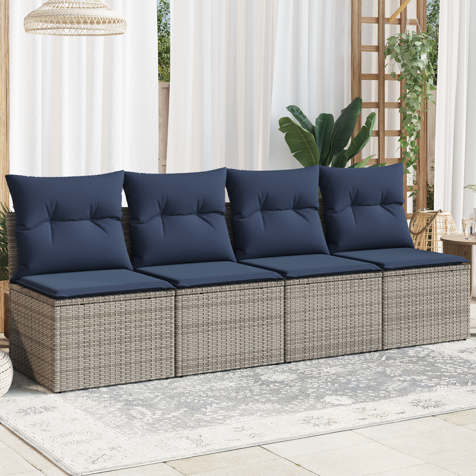 | Sofá de jardim | com almofada cinzeto 227 x 62 x 69 cm vime PE