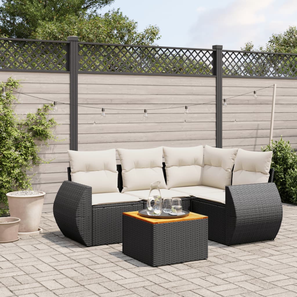 5 Pcs conjunto sofás de jardim com almofadões vime PE preto