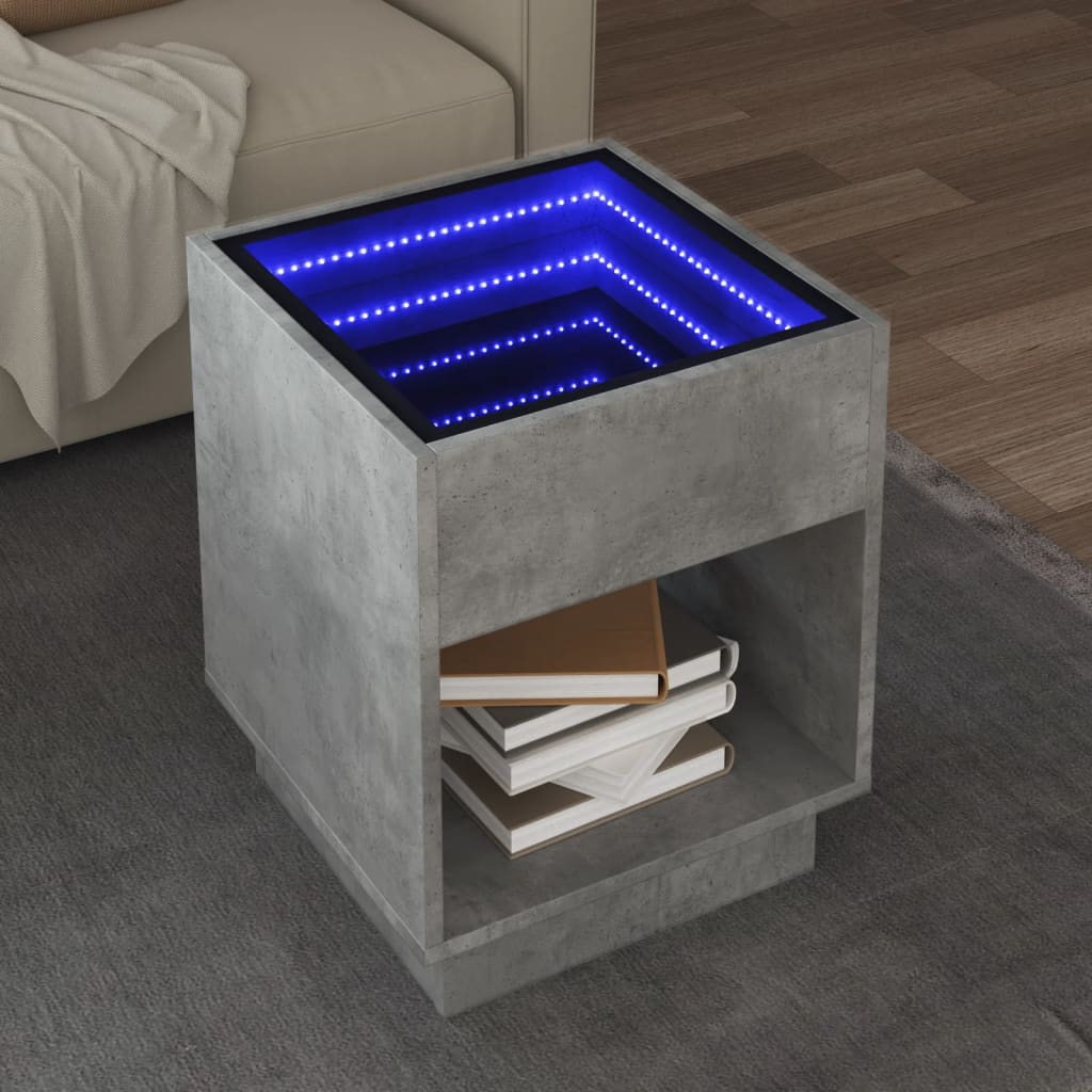 Mesa de centro luzes LED infinity 40x40x50 cm cinzento cimento