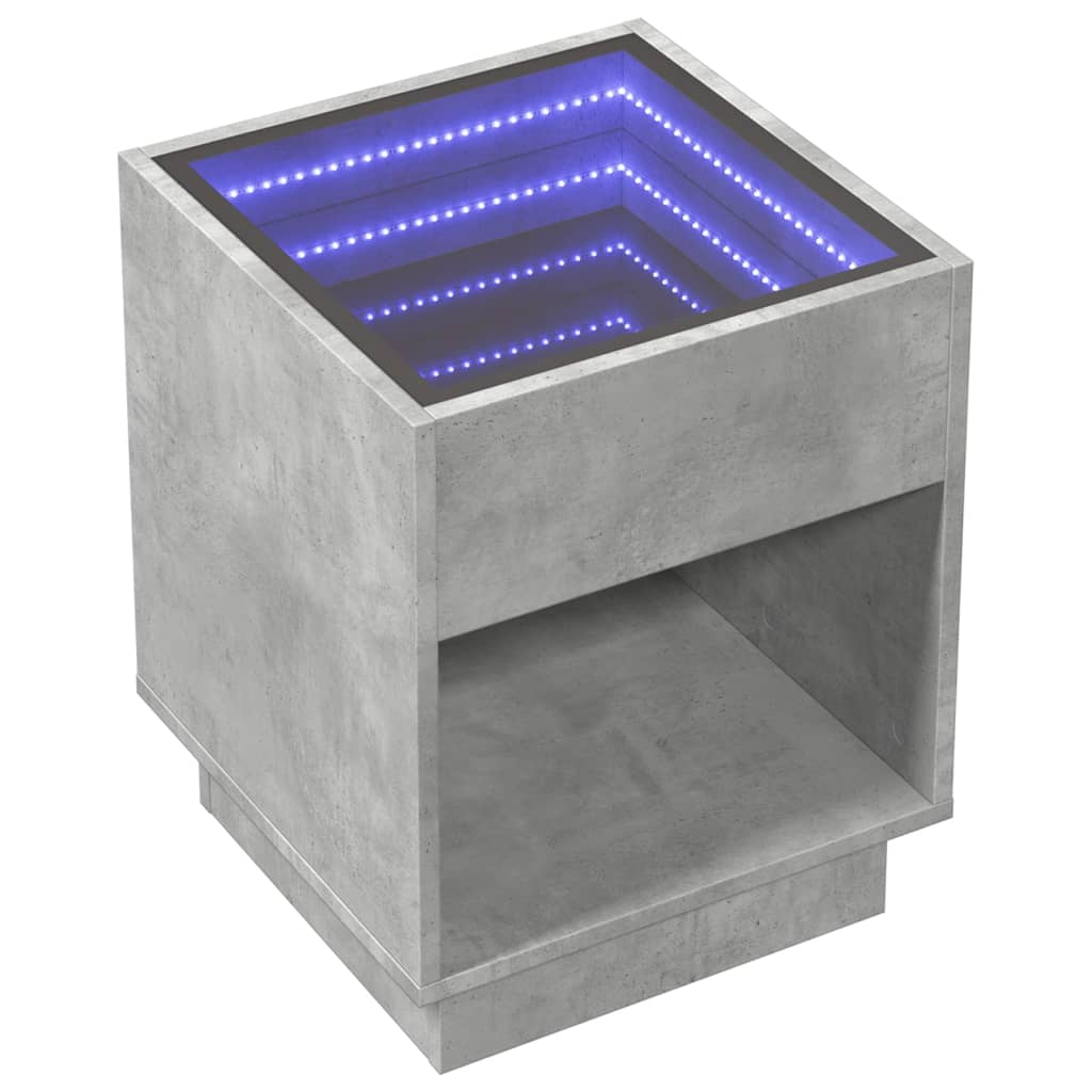 Mesa de centro luzes LED infinity 40x40x50 cm cinzento cimento