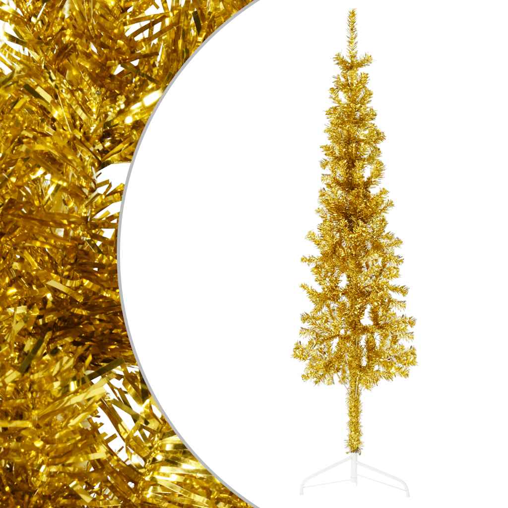 Meia árvore de natal fina com suporte 120 cm dourado