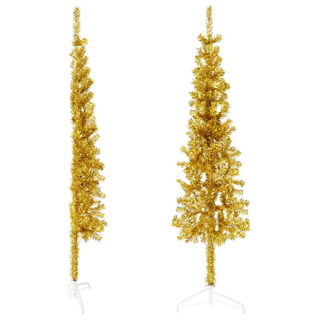 Meia árvore de natal fina com suporte 120 cm dourado