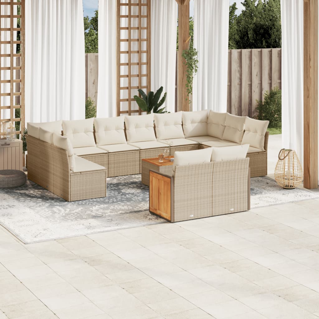 13 Pcs conjunto de sofás p/ jardim com almofadões vime PE bege