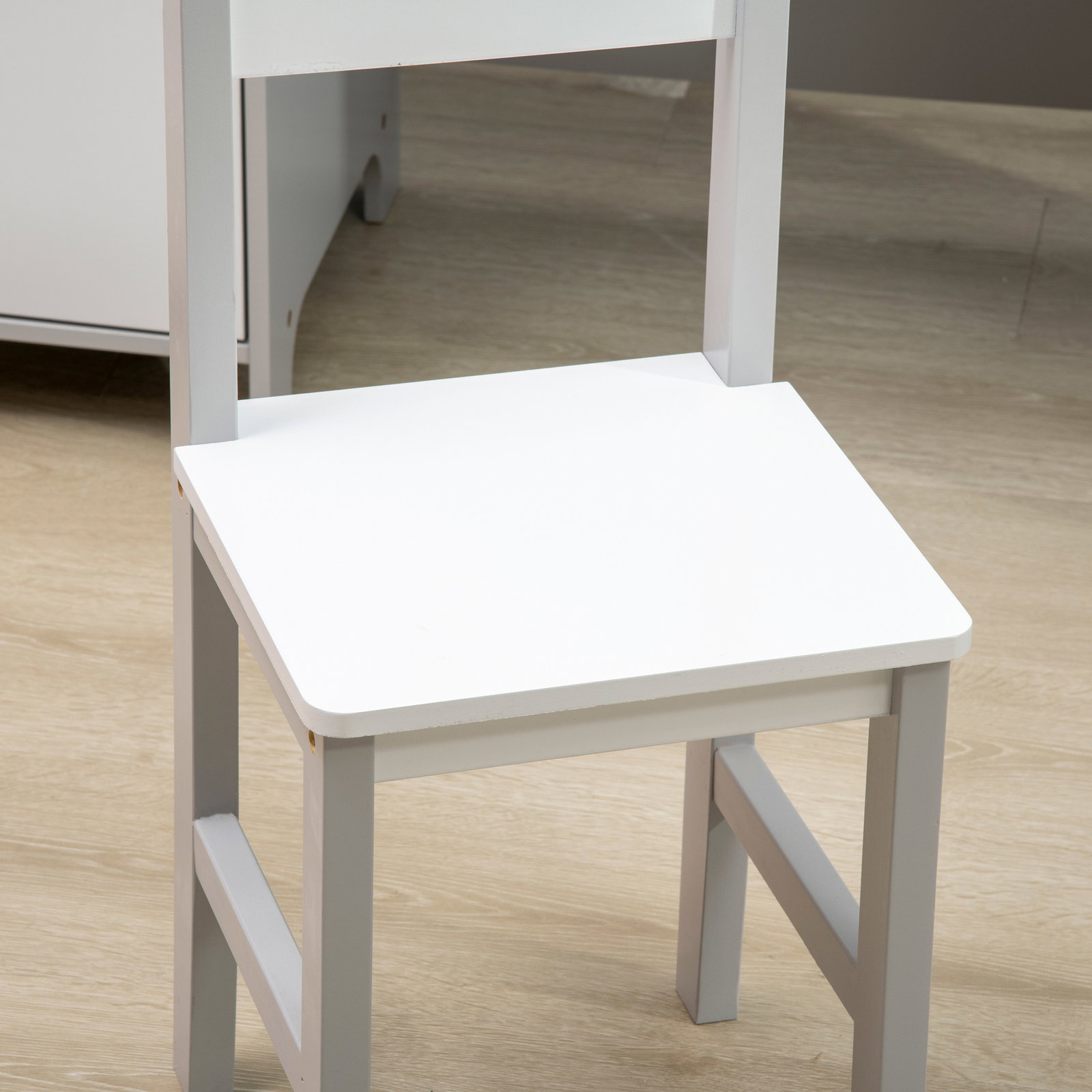 Conjunto de mesa e cadeira infantil de madeira com quadro branco mesa de estudo para crianças acima de 5 anos 90x45x85cm cinza