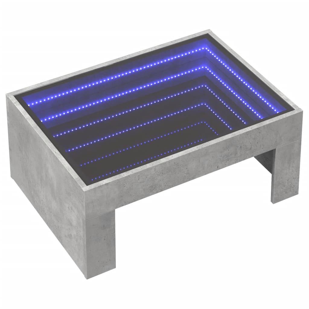 Mesa de centro luzes LED infinity 70x50x30 cm cinzento cimento