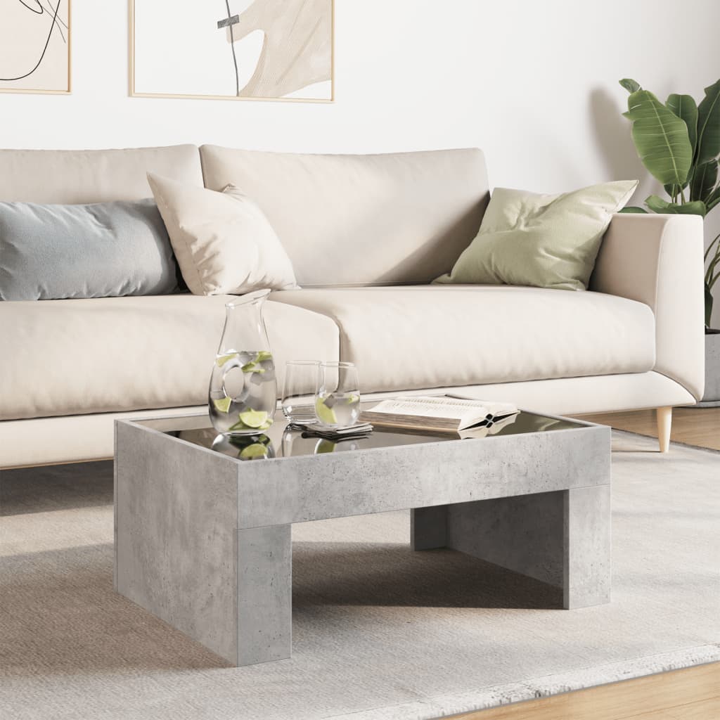 Mesa de centro luzes LED infinity 70x50x30 cm cinzento cimento