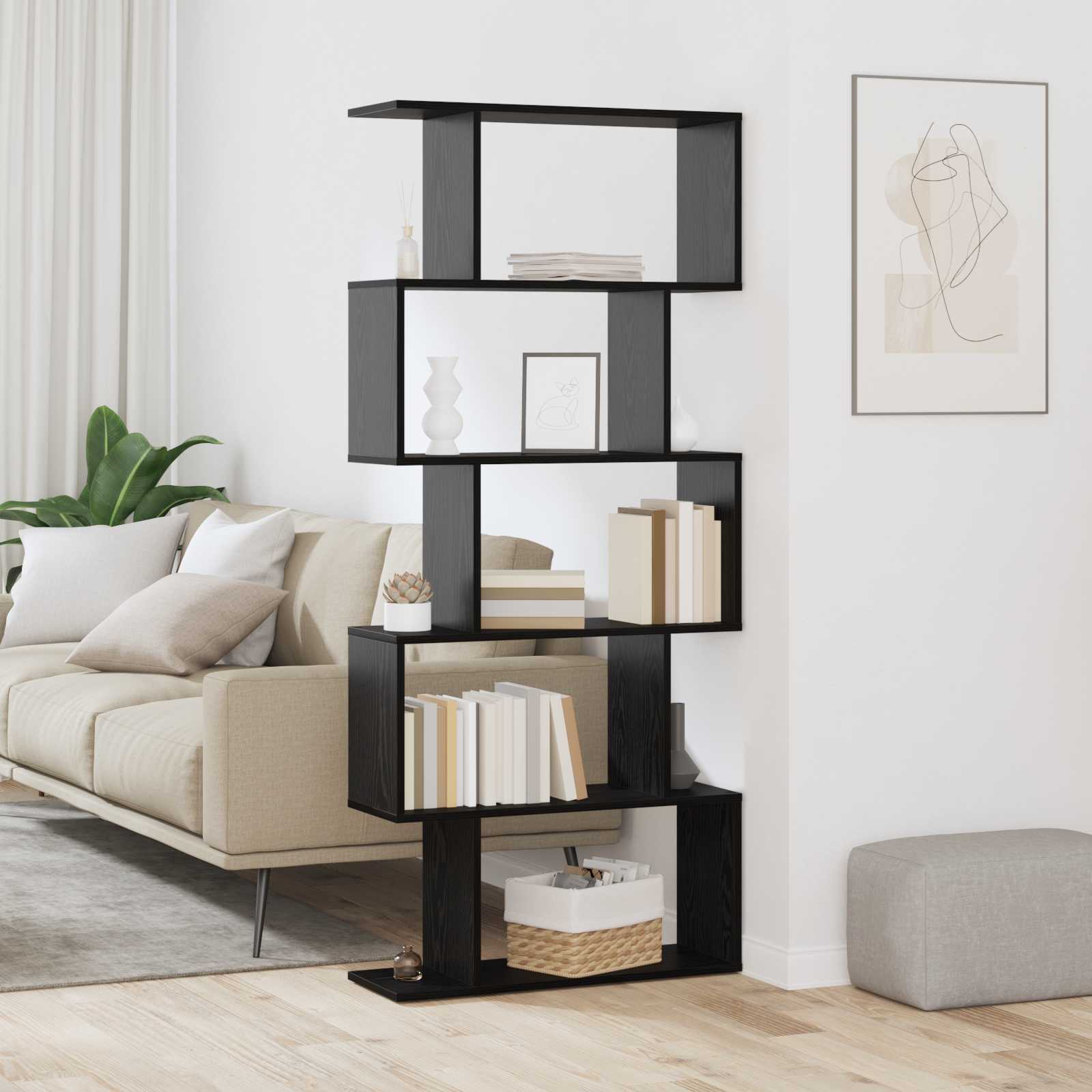 Gabinete de livros 5 níveis 70 x 24 x 161 cm carvalho preto