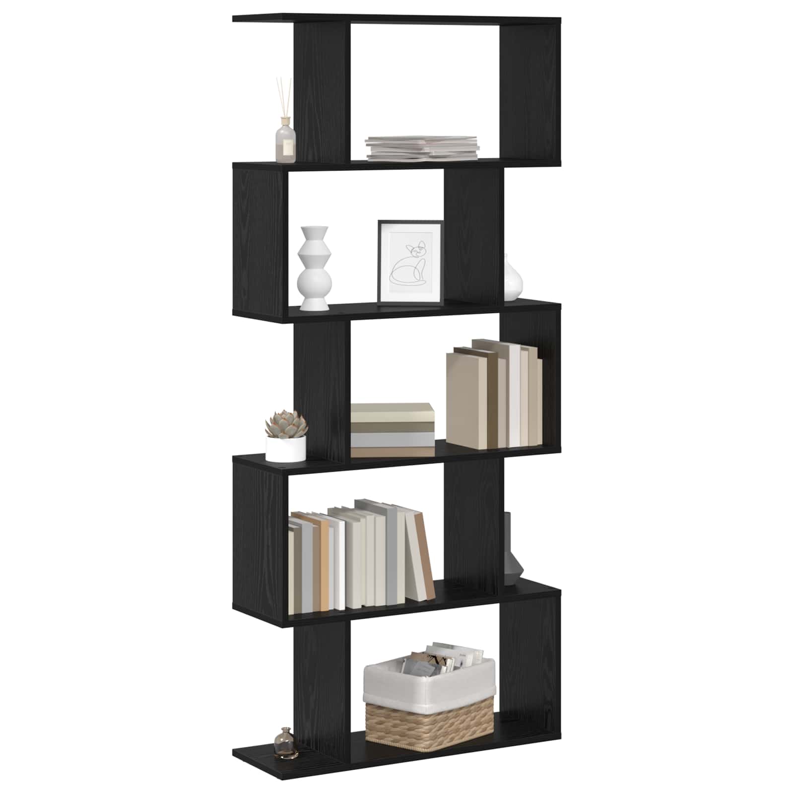 Gabinete de livros 5 níveis 70 x 24 x 161 cm carvalho preto