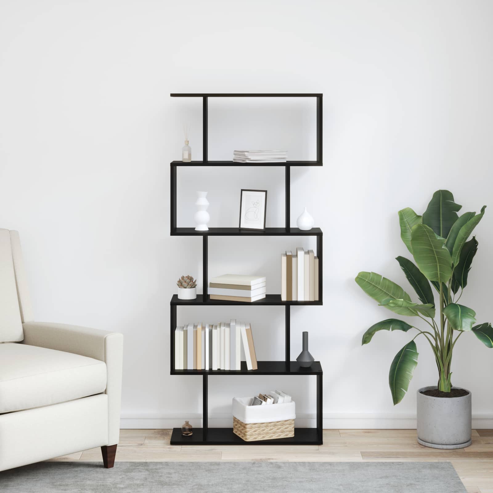 Gabinete de livros 5 níveis 70 x 24 x 161 cm carvalho preto