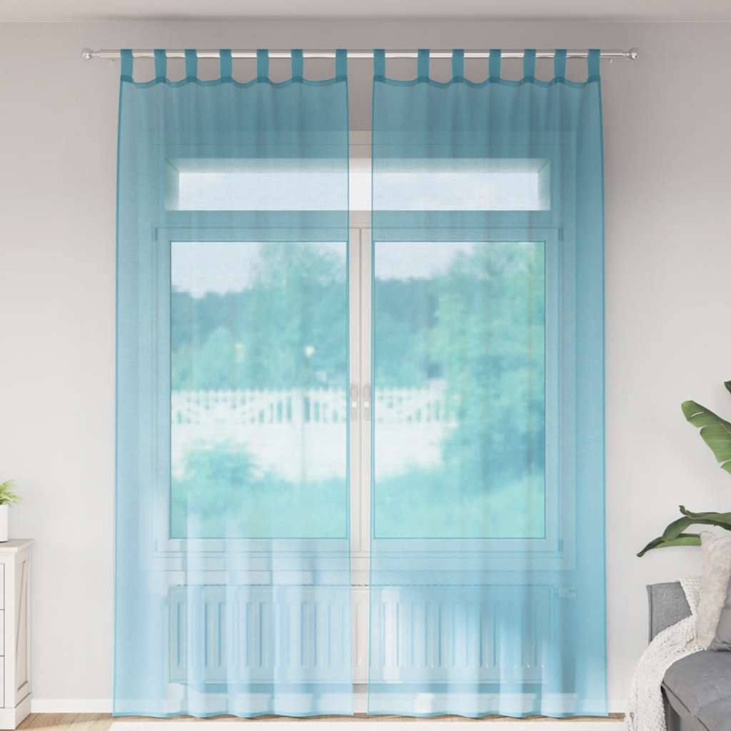Cortinas de voile com bolsos para varão 2 pcs turquesa