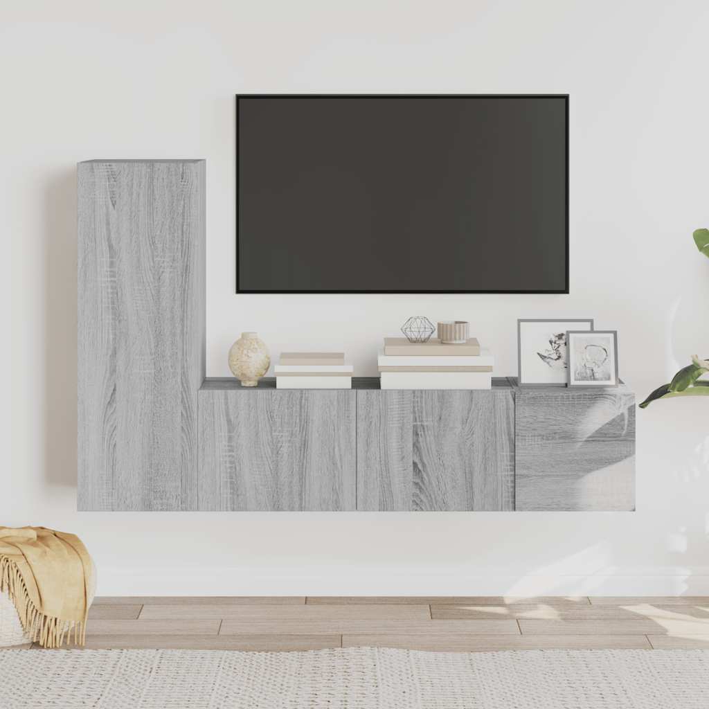 Conjunto móveis de TV 3 pcs madeira processada sonoma cinza