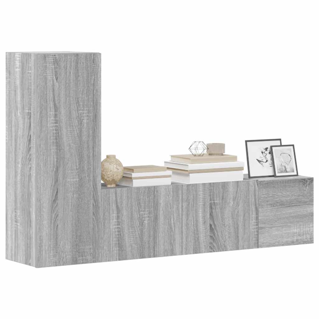 Conjunto móveis de TV 3 pcs madeira processada sonoma cinza