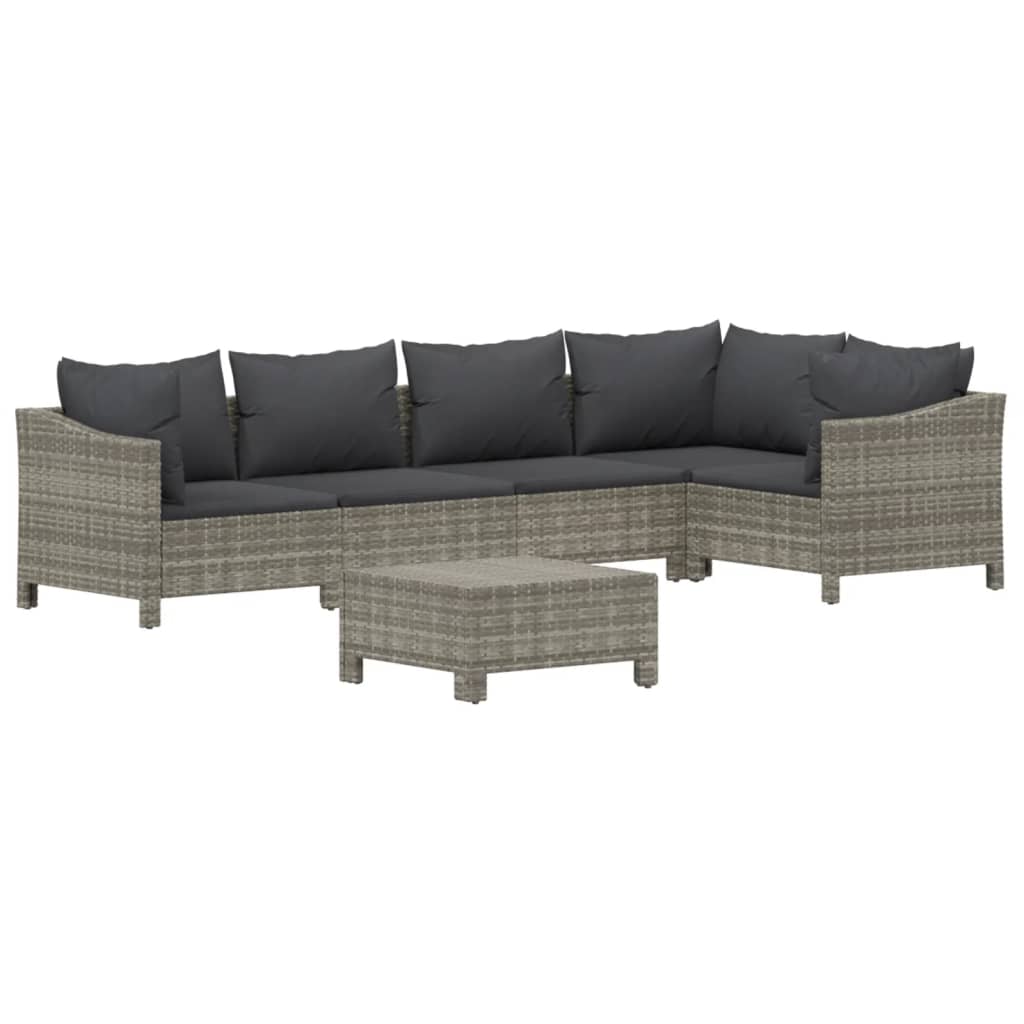 6 Pcs conjunto lounge de jardim c/ almofadões vime PE cinzento