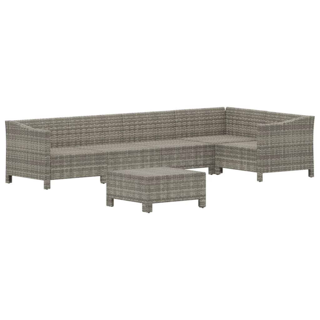 6 Pcs conjunto lounge de jardim c/ almofadões vime PE cinzento