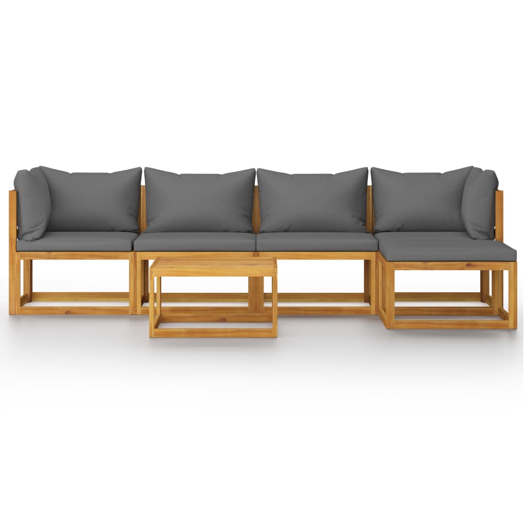 6 Pcs conjunto lounge de jardim c/ almofadões acácia maciça