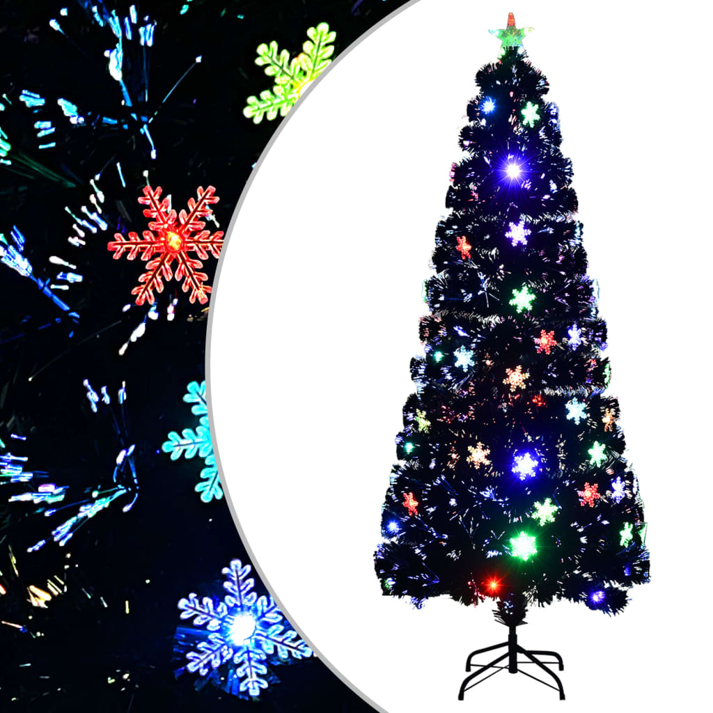 Árvore de natal com flocos de neve LED 210 cm fibra ótica preto