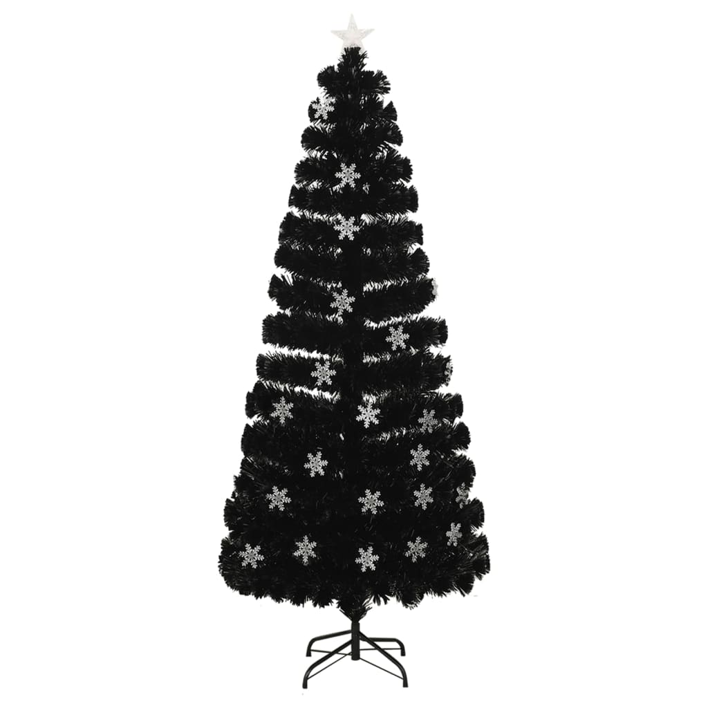 Árvore de natal com flocos de neve LED 210 cm fibra ótica preto