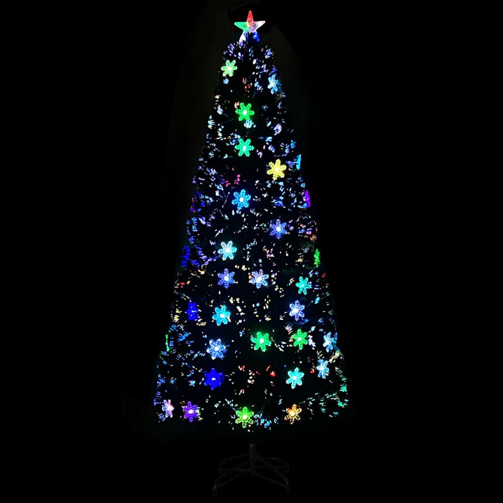 Árvore de natal com flocos de neve LED 210 cm fibra ótica preto