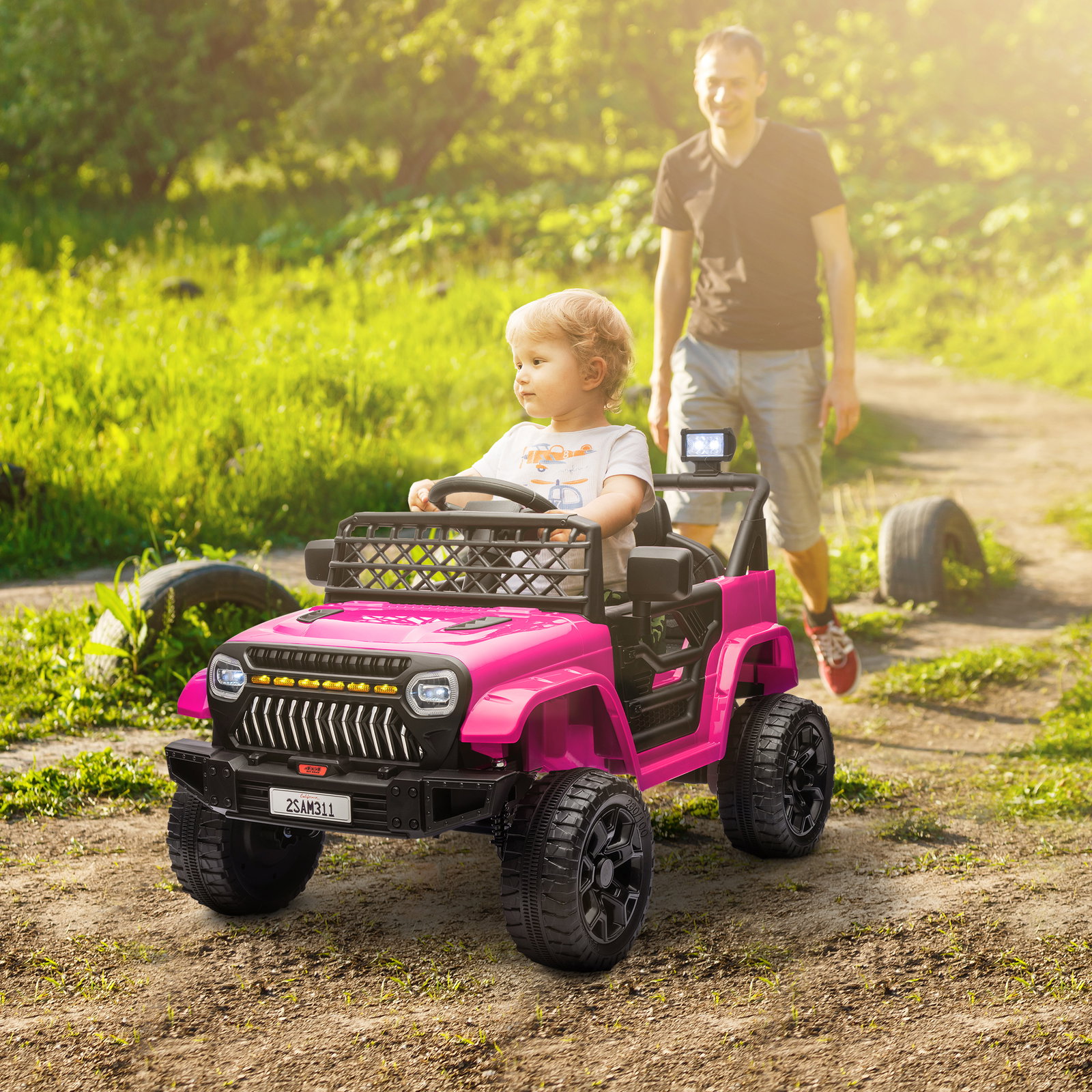 Carro elétrico para crianças carro elétrico infantil utv 12v com velocidade ajustável USB e faróis 95x62,5x65 cm rosa