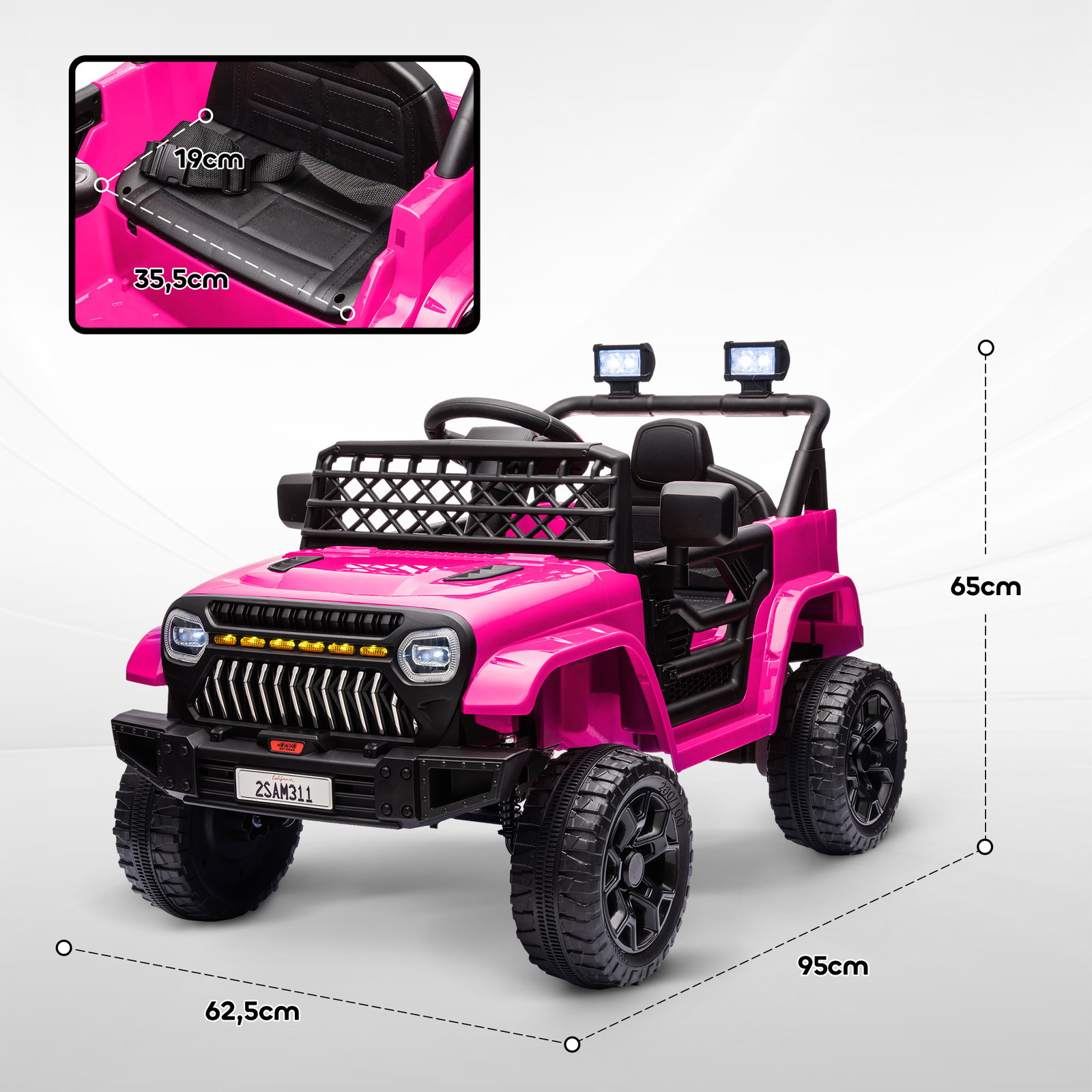 Carro elétrico para crianças carro elétrico infantil utv 12v com velocidade ajustável USB e faróis 95x62,5x65 cm rosa