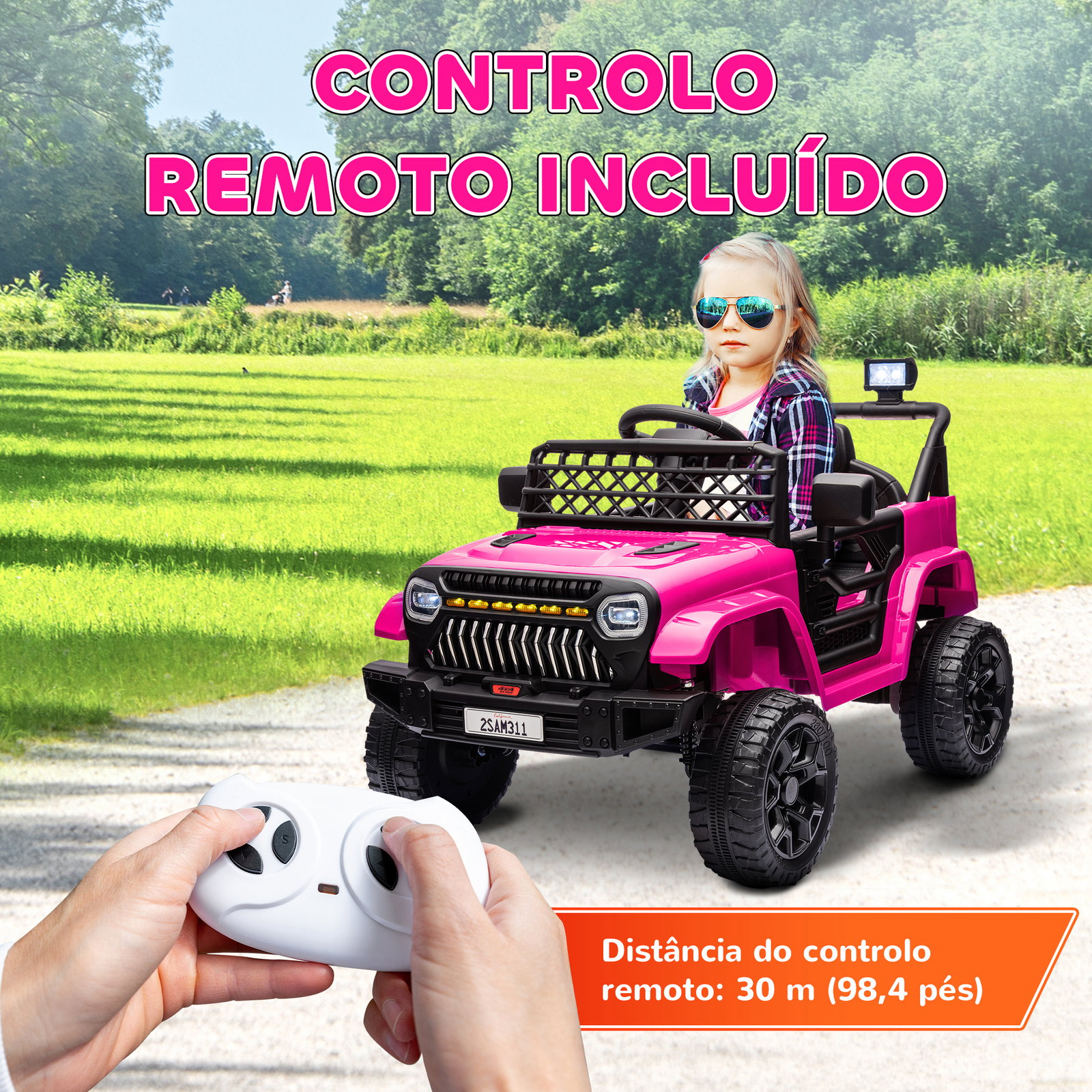 Carro elétrico para crianças carro elétrico infantil utv 12v com velocidade ajustável USB e faróis 95x62,5x65 cm rosa
