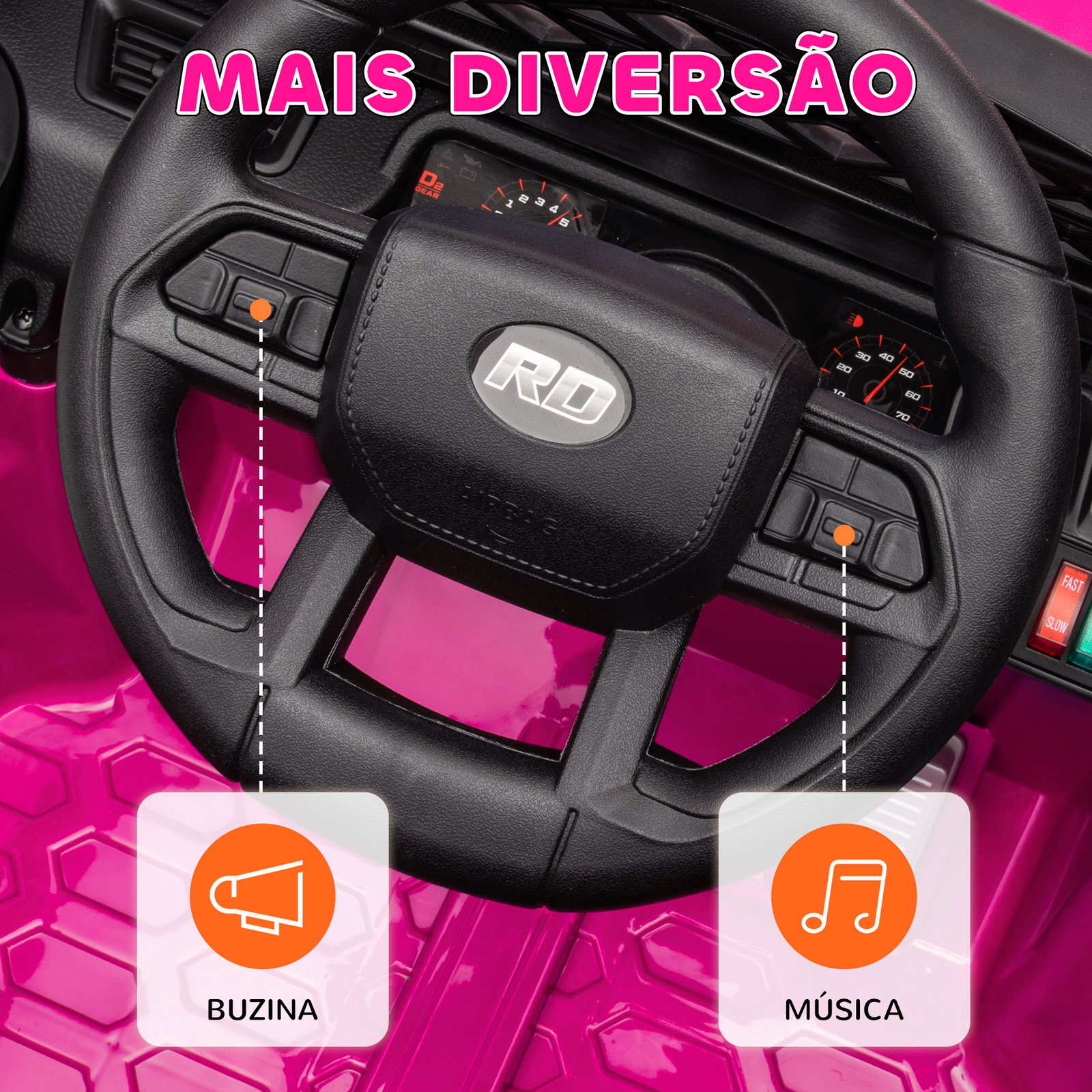 Carro elétrico para crianças carro elétrico infantil utv 12v com velocidade ajustável USB e faróis 95x62,5x65 cm rosa