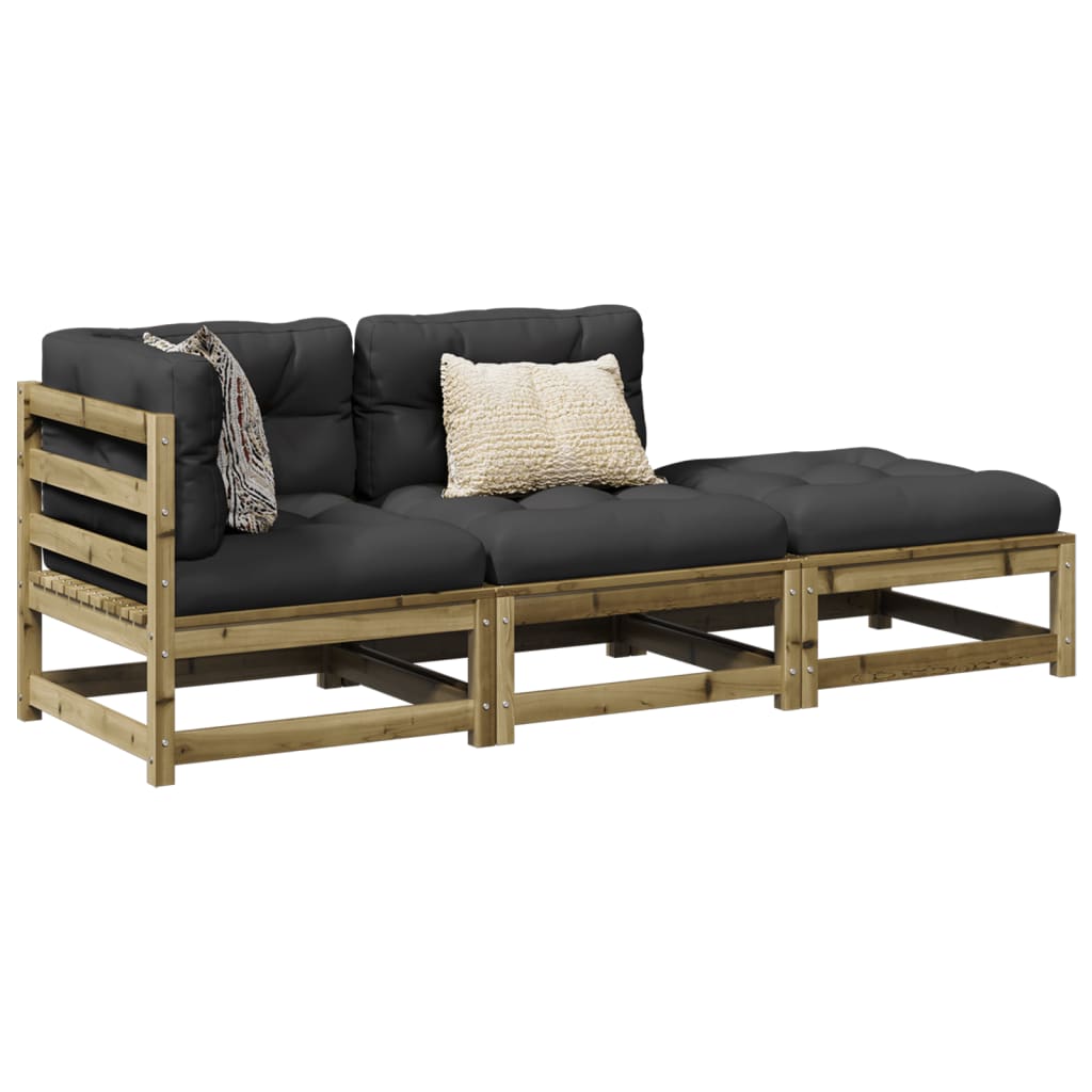3 Pcs conjunto sofás de jardim c/ almofadões pinho impregnado