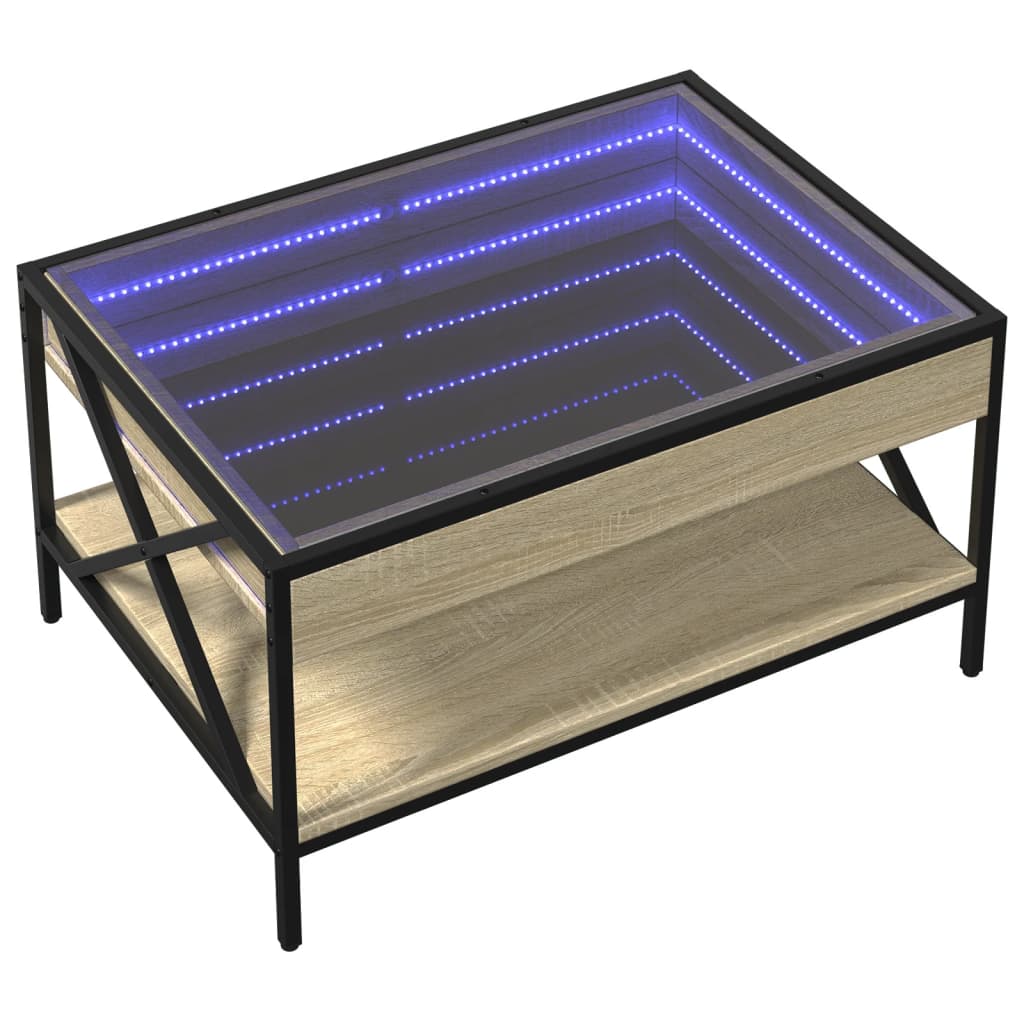 Mesa de centro luzes LED infinity 70x50x38 cm carvalho sonoma