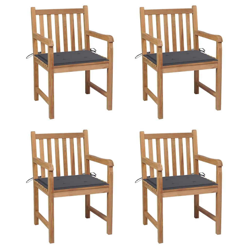 Cadeiras de jardim c/ almofadões antracite 4 pcs teca maciça