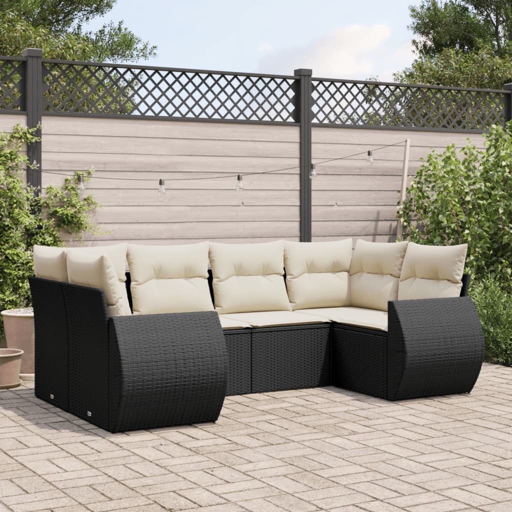 6 Pcs conjunto sofás de jardim c/ almofadões vime PE preto