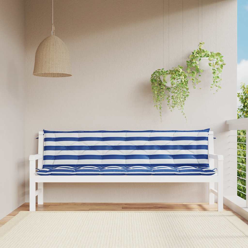 Almofadões p/ banco jardim 2 pcs 200x50x7 cm tecido azul/branco