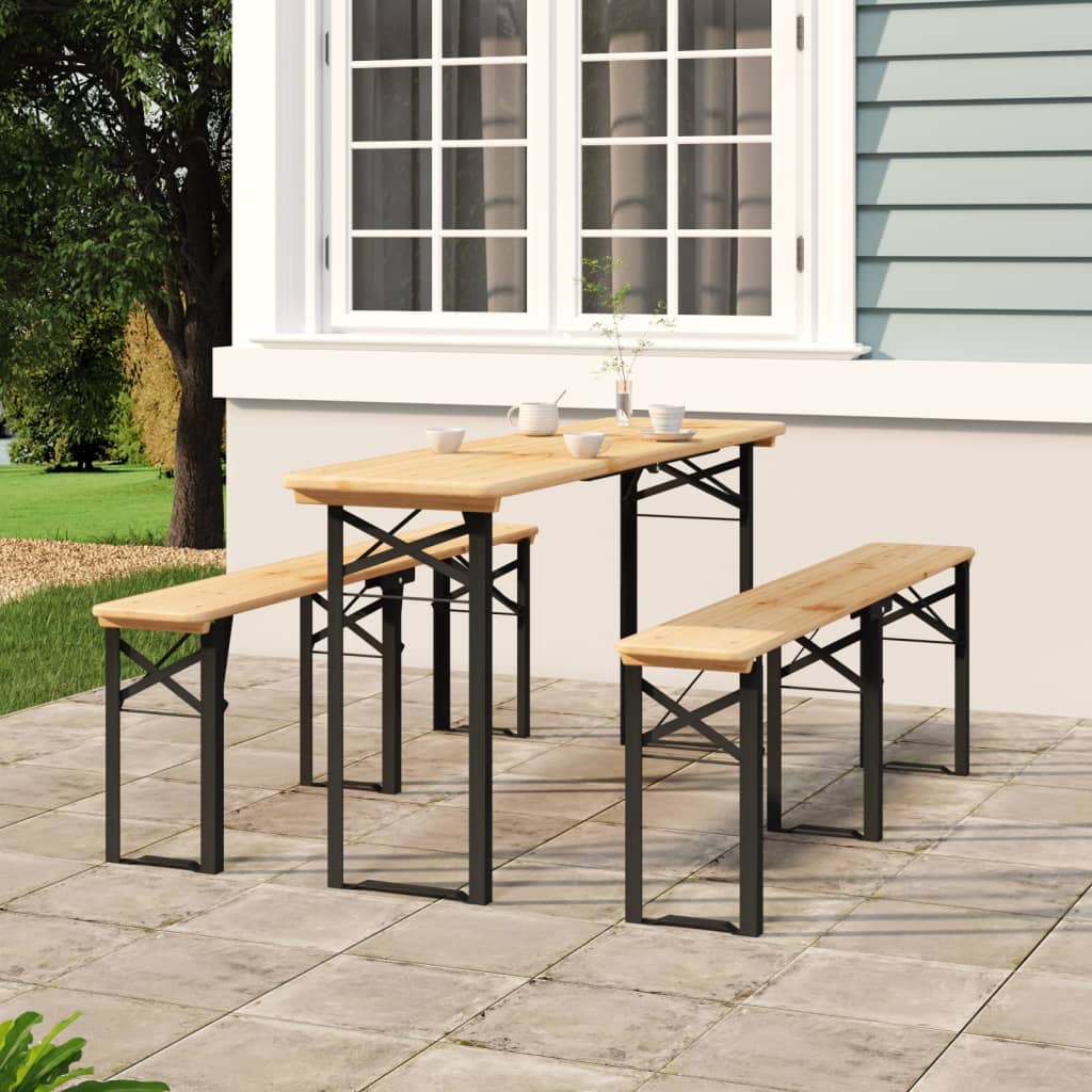 3 Pcs conjunto mesas de cerveja dobráveis madeira abeto maciça