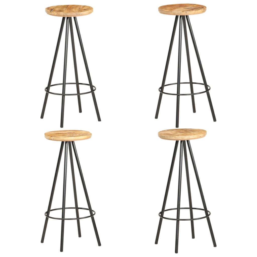 Bancos de bar 4 pcs madeira de mangueira áspera