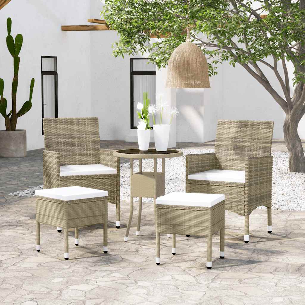 5 Pcs conjunto lounge de jardim vime PE bege