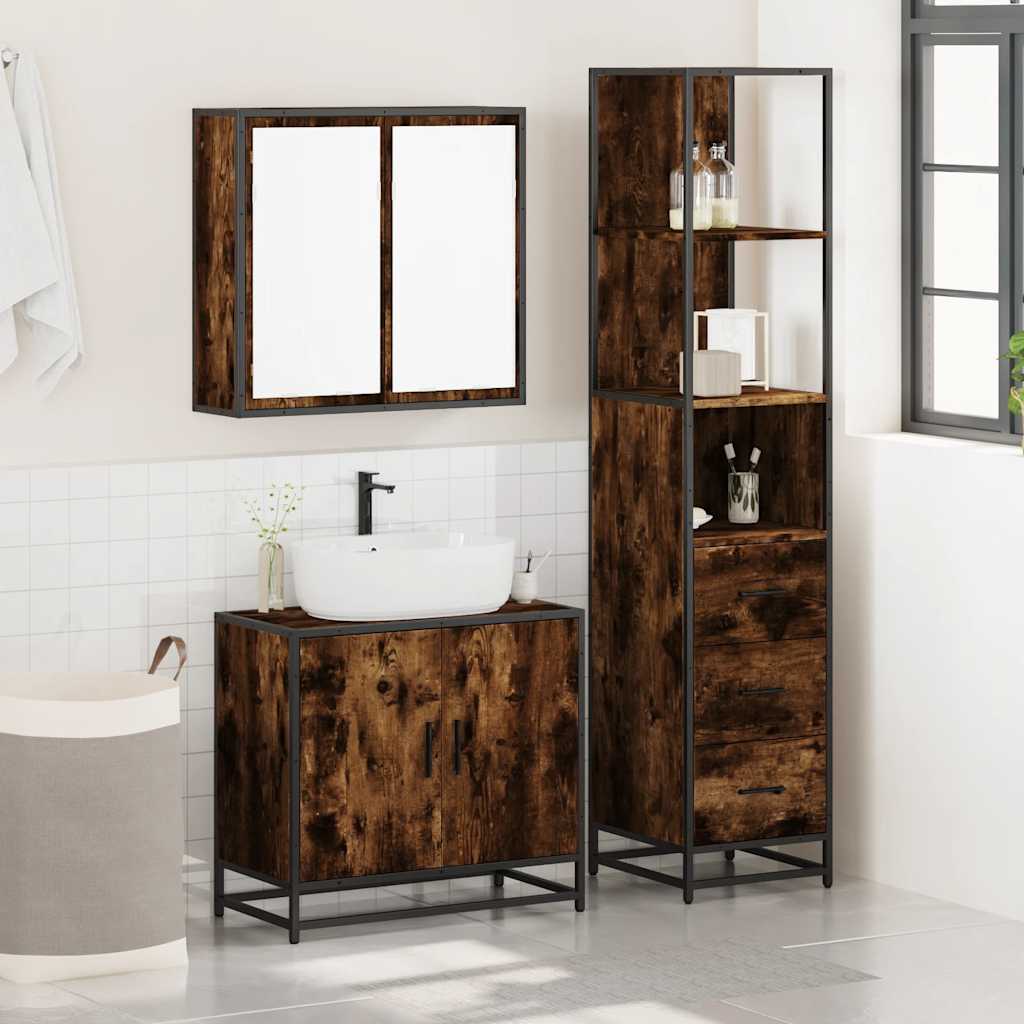 3 Pcs conjunto de móveis wc madeira processada carvalho fumado