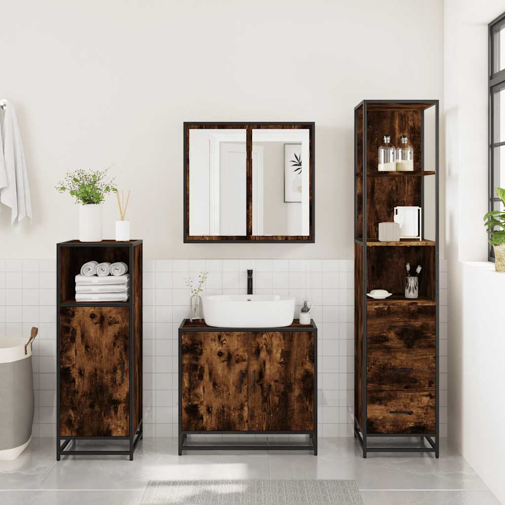 3 Pcs conjunto de móveis wc madeira processada carvalho fumado