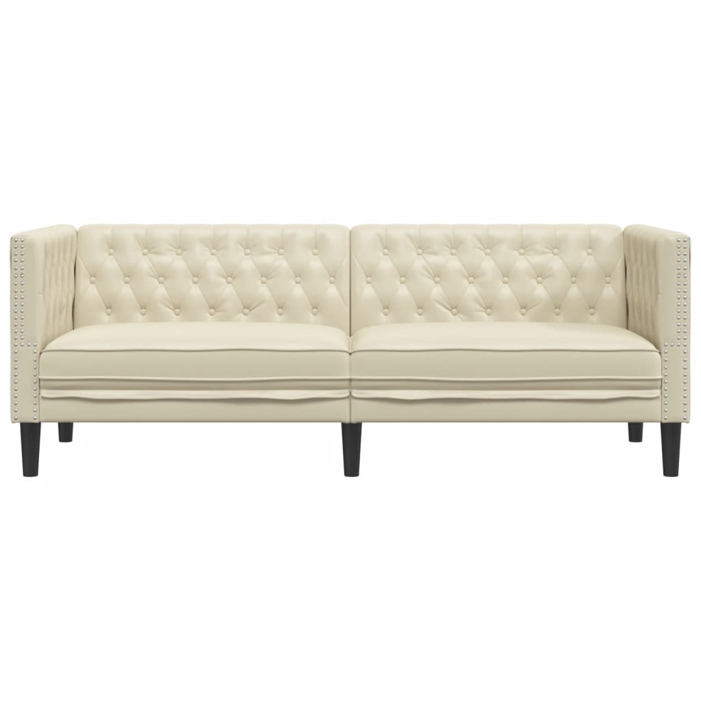 Sofá chesterfield 3 lugares couro artificial creme