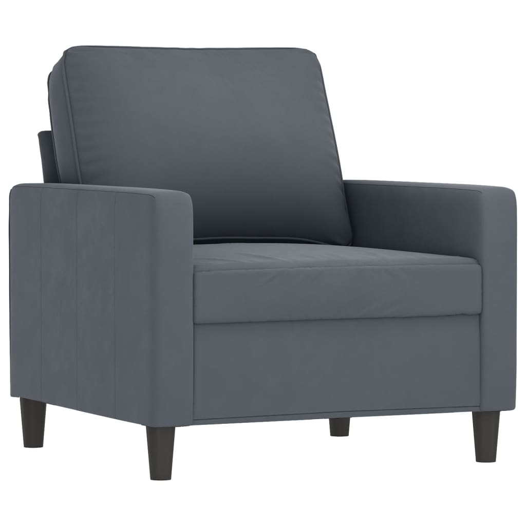 3 Pcs conjunto de sofás com almofadas veludo cinzento-escuro