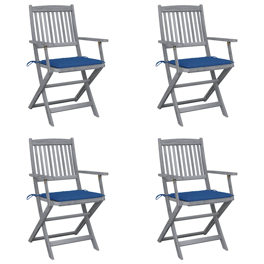Cadeiras exterior dobráveis c/ almofadões 4 pcs acácia maciça
