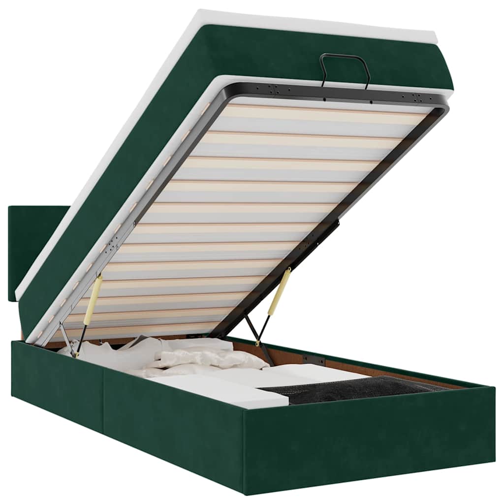 Cama otomana com colchão 120x190 cm veludo verde-escuro
