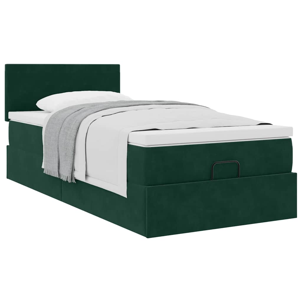 Cama otomana com colchão 120x190 cm veludo verde-escuro