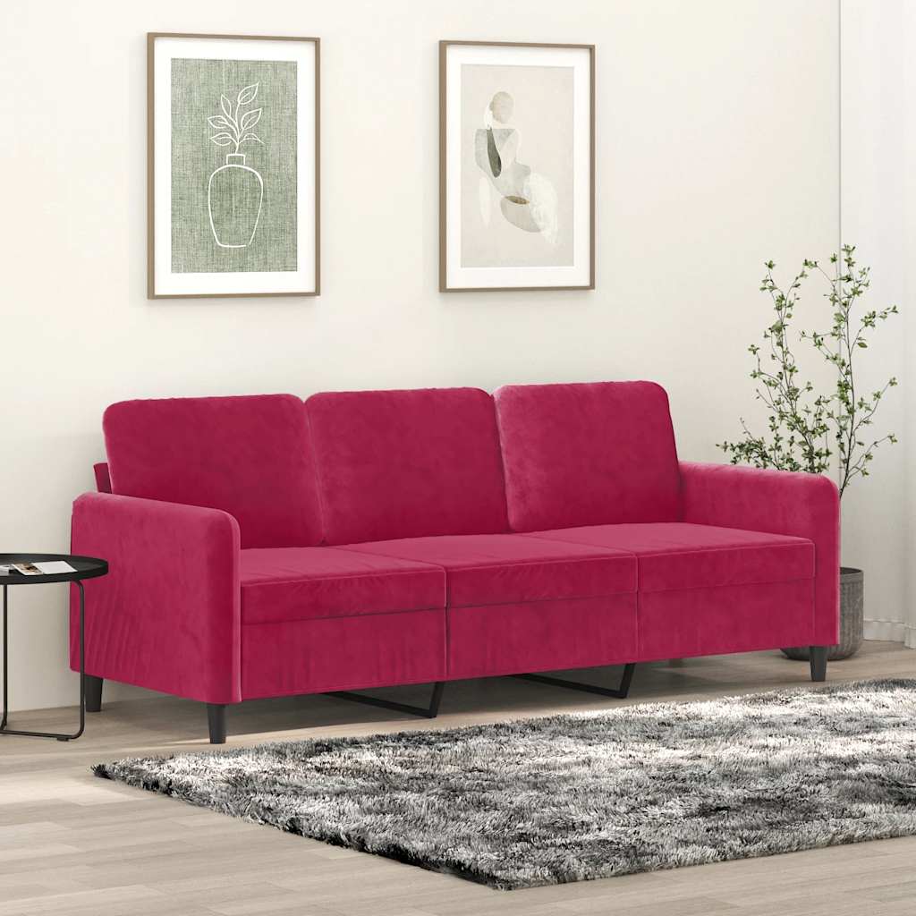 Sofá de 3 lugares veludo 180 cm vermelho tinto