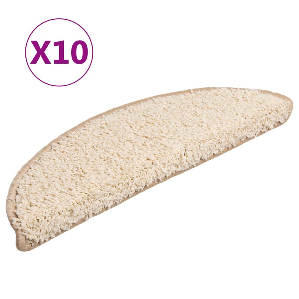 Tapetes de escada 10 peças 56x17x3 cm creme semicircular