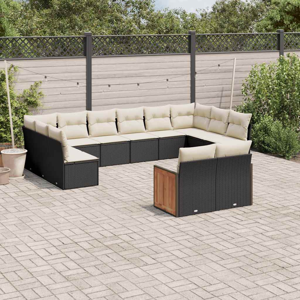12 Pcs conjunto de sofás de jardim c/ almofadões vime PE preto
