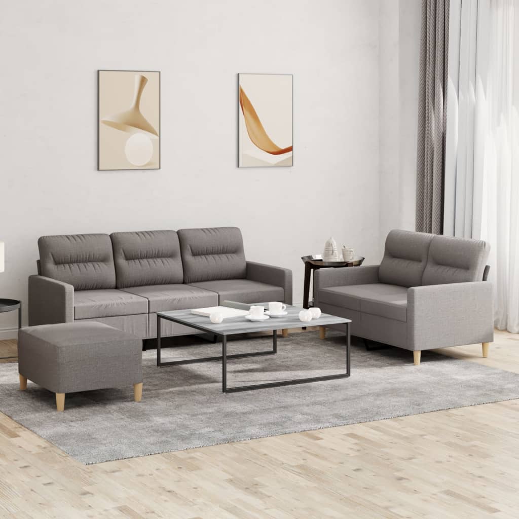 3 Pcs conjunto de sofás com almofadões tecido cinza-acastanhado
