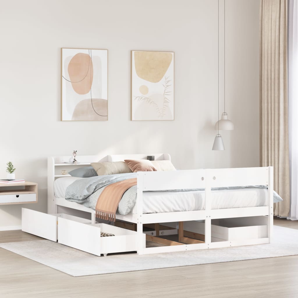 Cama sem colchão 140x190 cm madeira de pinho maciça branco