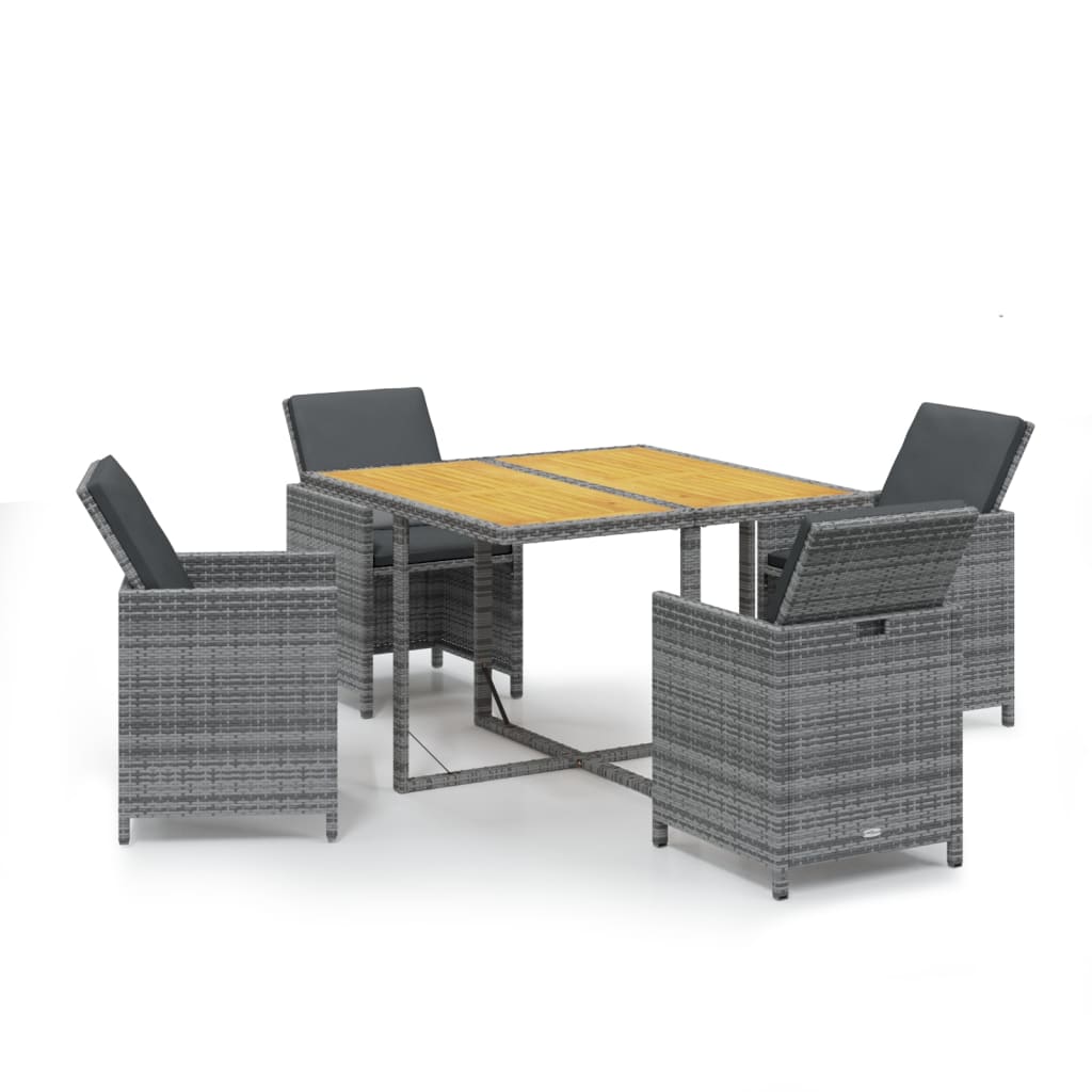 5 Pcs conjunto jantar p/ jardim c/ almofadões vime PE cinzento