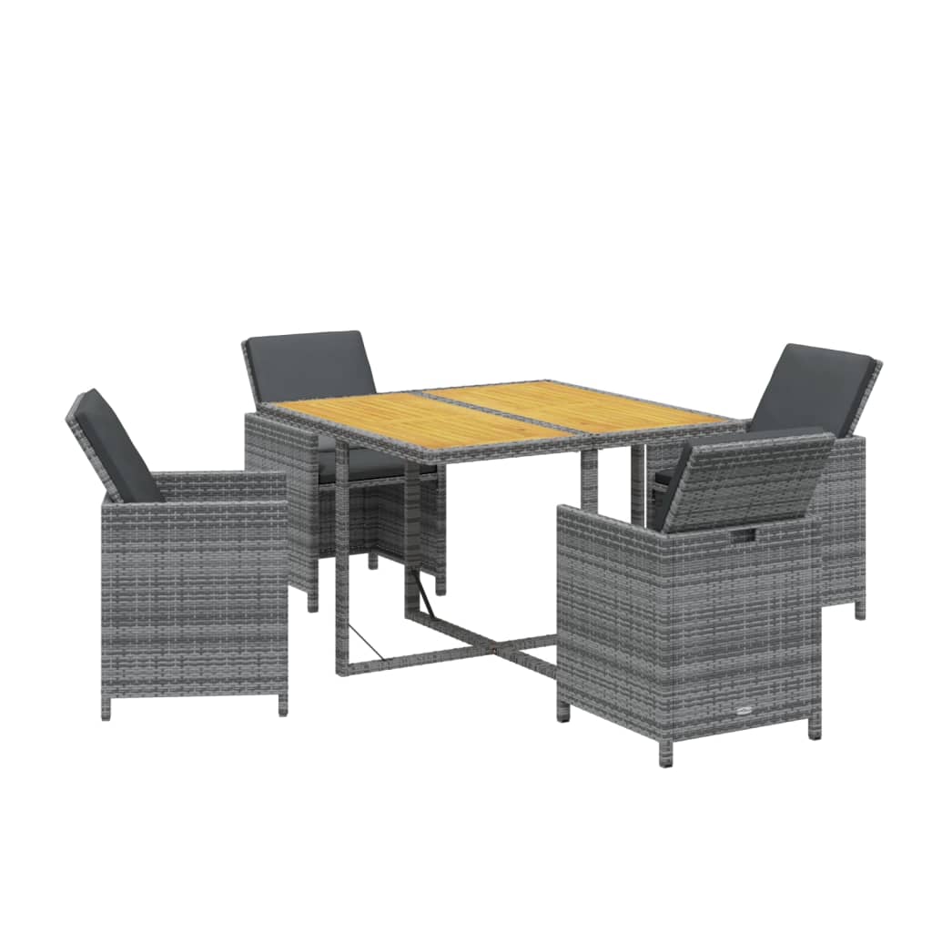 5 Pcs conjunto jantar p/ jardim c/ almofadões vime PE cinzento