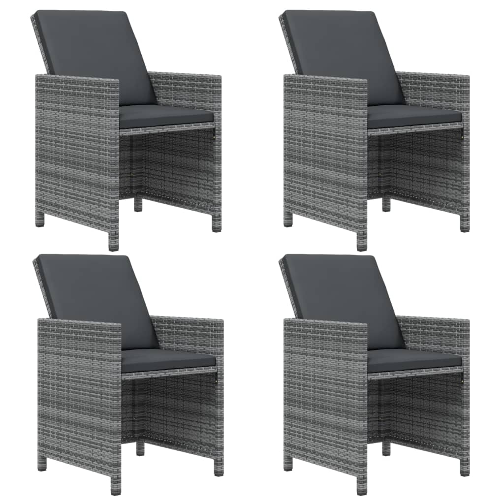 5 Pcs conjunto jantar p/ jardim c/ almofadões vime PE cinzento