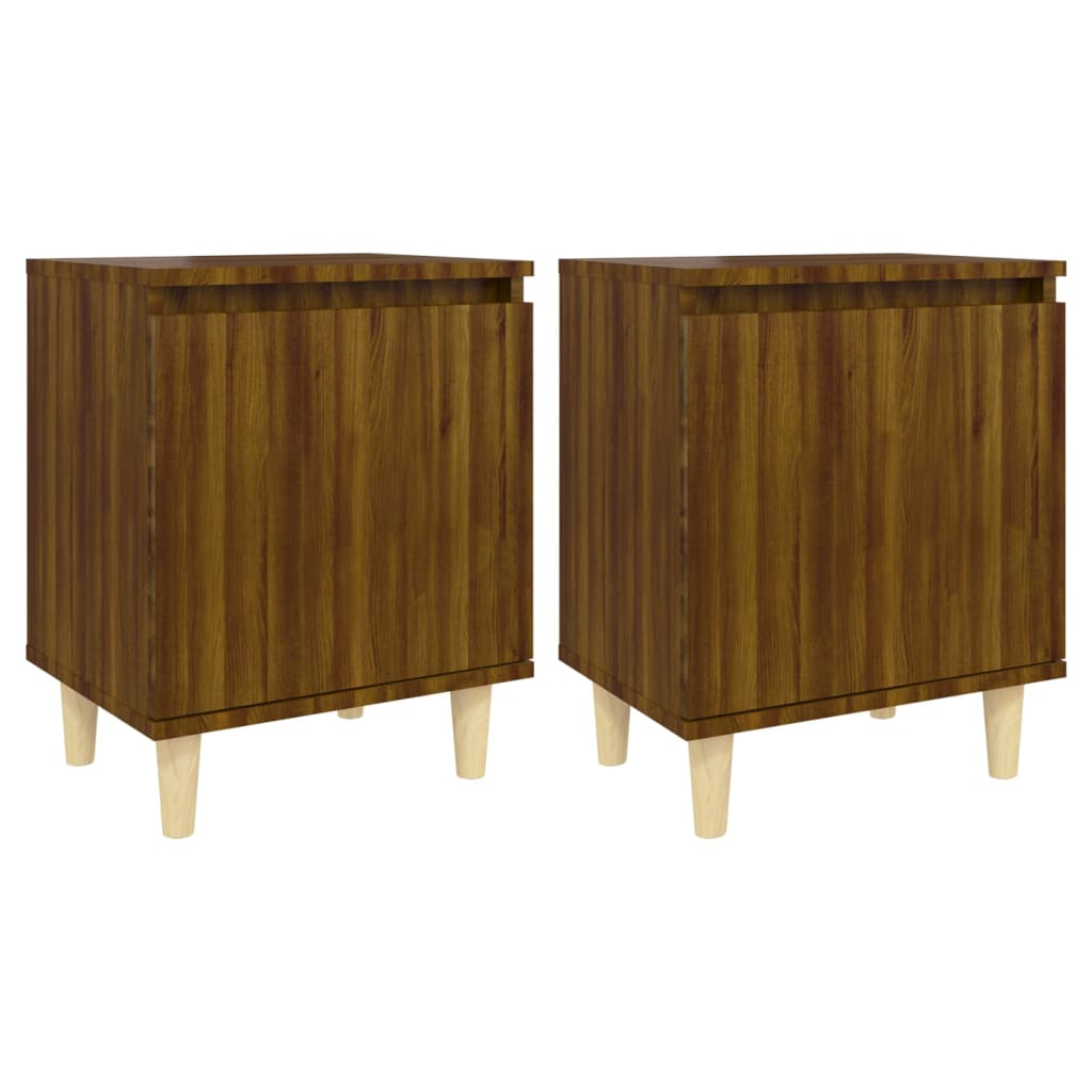 Mesas cabeceira pernas madeira 2pcs carvalho castanho